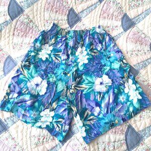 Vintage Teddi tropical flowy summer shorts, light blue (Women's size XS - S)